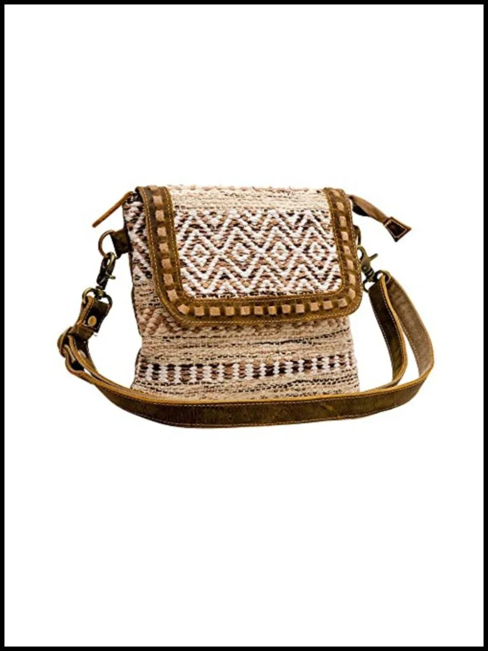 Boho Aztec Canvas Crossbody Bag w/ Buffalo Leather Accents